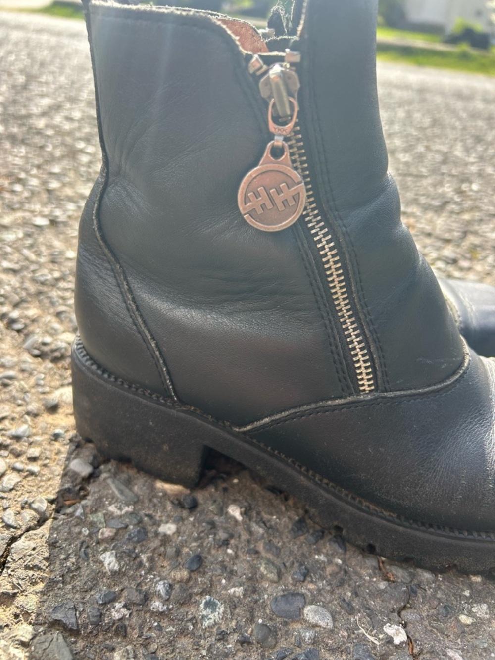 Double H Black Leather Side-Zip Moto Motorcycle Ankle Boots Sz 7.5 - Picture 2 of 11
